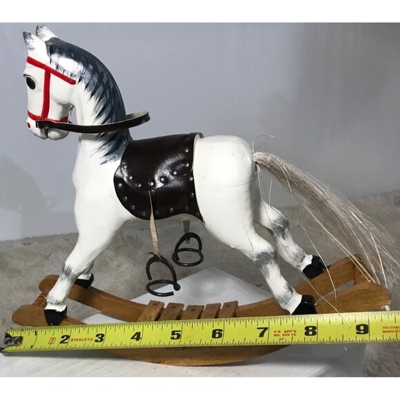 Vintage Handcrafted Wooden Rocking White Horse Decor 8” Tall 9” Long - Picture 10 of 10